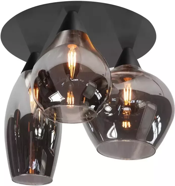 Highlight Plafondlamp Cambio Black & Smoke Glas 32cm Ø 3 Lichts