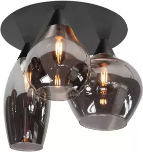Highlight Plafondlamp Cambio Black & Smoke Glas 32cm Ø 3 Lichts