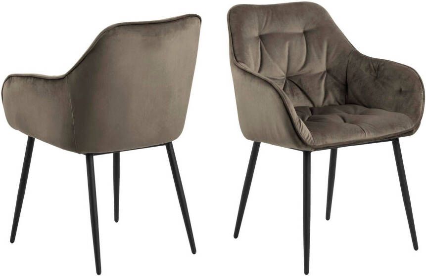 Hioshop 2 x Bros eetkamerstoel met armleuningen beige.