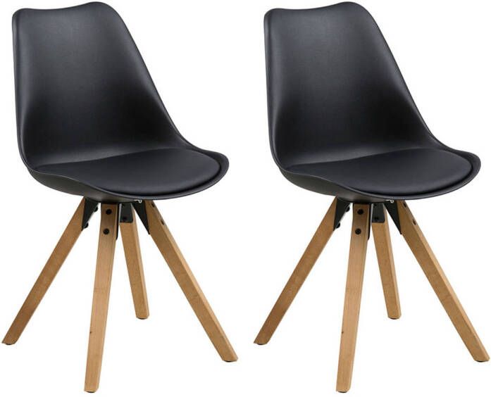Meubelen-Online Eetkamerstoel Player zwart houten poten set 2 stoelen - Foto 1