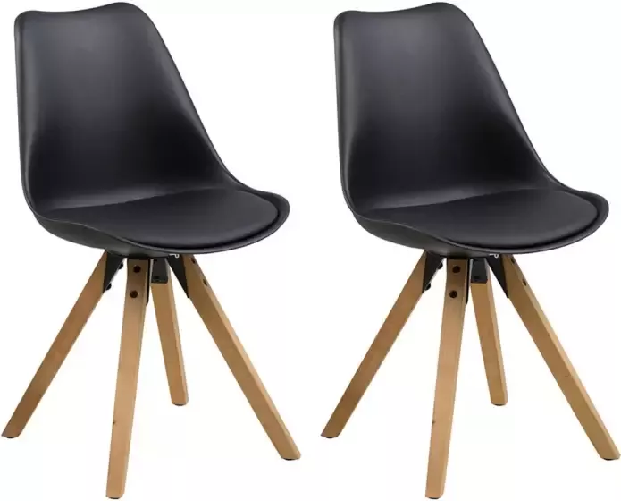 Meubelen-Online Eetkamerstoel Player zwart houten poten set 2 stoelen