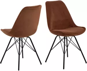 24Designs Cooper Stoel Set Van 2 Ribstof Koper Zwart Metalen Onderstel