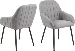 Hioshop 2 x Trat eetkamerstoel met armleuningen grijs.
