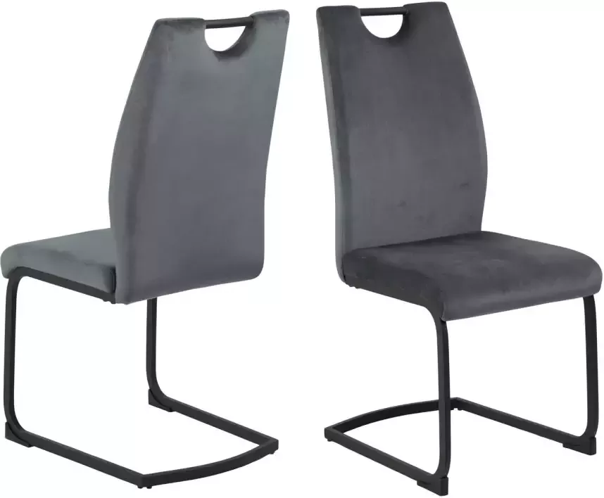 Hioshop 2 x Ulla eetkamerstoel vrijdragend velours donkergrijs.