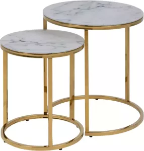 Hioshop Alice salontafel Legplanken 2 st. gouden lijst marmerprint wit.