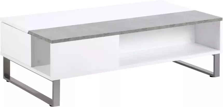 Hioshop Allan salontafel met extra opbergruimte betonkleurig en wit.