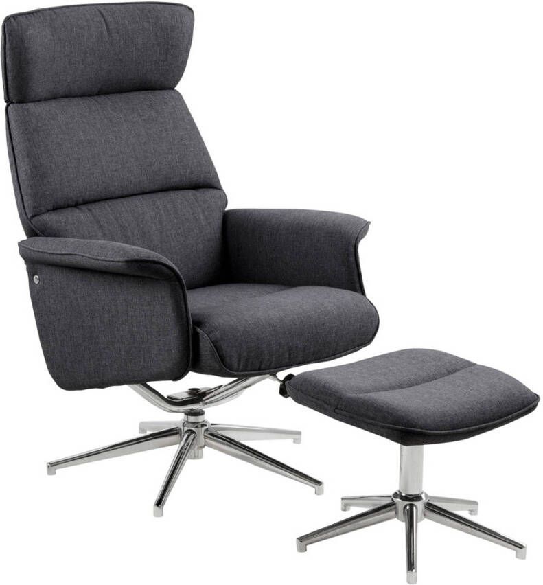Hioshop Alurie fauteuil relaxfauteuil met kruk donkergrijs chroom. - Foto 1