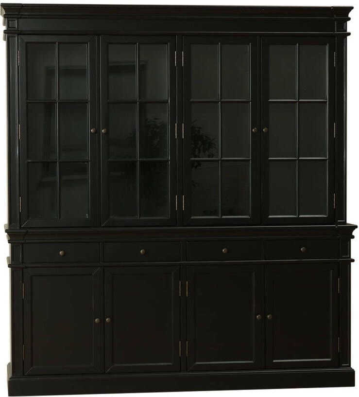 Hioshop Amaretta vitrinekast 4 deuren zwart antiek gepatineerd. Breedte 186 cm hoogte 200 cm. - Foto 1