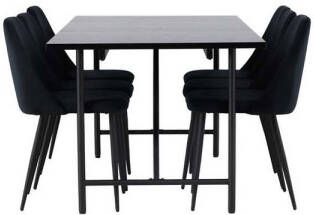 Hioshop Astrid eethoek tafel zwart en 6 Night stoelen zwart.
