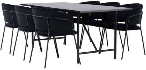 Hioshop Astrid eethoek tafel zwart en 6 Selma stoelen zwart. - Foto 1