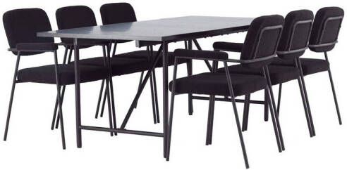 Hioshop Astrid eethoek tafel zwart en 6 Yesterday stoelen zwart.