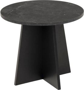 Hioshop Axita salontafel hoektafel diameter 50 cm zwart marmerprint zwart.