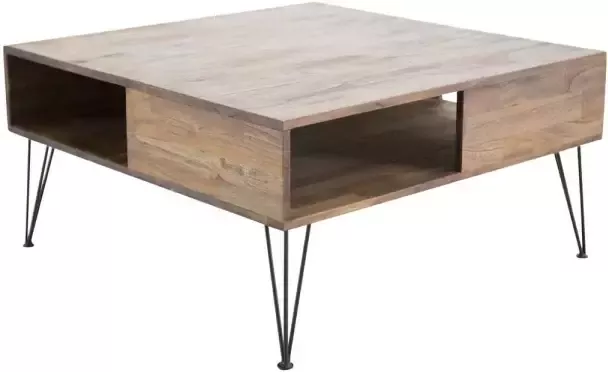 Hioshop Bali salontafel met plank 80x80 cm brun.