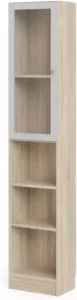 Hioshop Base wandkast 1 glazen deur en 2 planken eiken structuur decor wit.