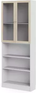 Hioshop Base wandkast 2 glazen deuren en 2 planken wit eiken structuur decor.