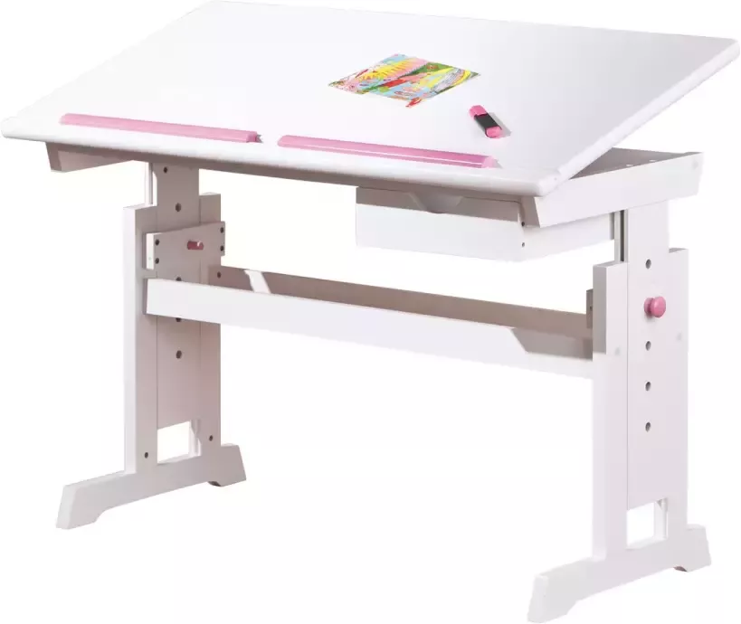 Hioshop Batur bureau 1 lade wit blauw roze.