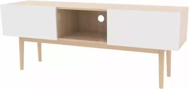 Hioshop Bern TV meubel met 2 klapdeuren en 1 plank in eiken decor en wit.