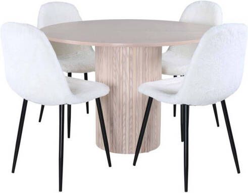 Hioshop Bianca eethoek tafel whitewash en 4 Polar stoelen wit.