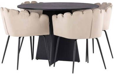 Hioshop Bootcut eethoek tafel zwart en 4 Limhamn stoelen beige.