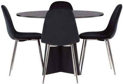 Hioshop Bootcut eethoek tafel zwart en 4 Polar stoelen zwart.