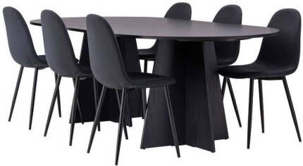 Hioshop Bootcut eethoek tafel zwart en 6 Polar stoelen zwart. - Foto 1