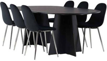 Hioshop Bootcut eethoek tafel zwart en 6 Polar stoelen zwart.