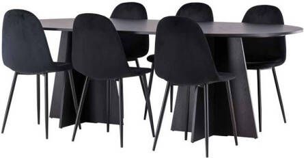 Hioshop Bootcut eethoek tafel zwart en 6 Polar stoelen zwart.