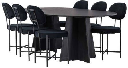 Hioshop Bootcut eethoek tafel zwart en 6 Stella stoelen zwart. - Foto 1