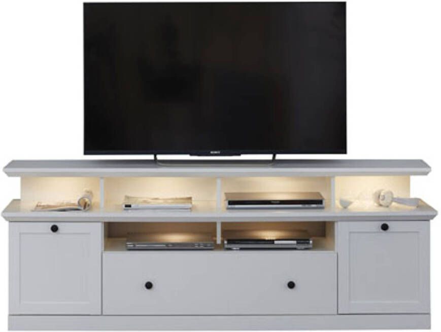 Hioshop Brax TV-meubel met 1 tv plank 2 deuren 4 planken en 1 klep wit.