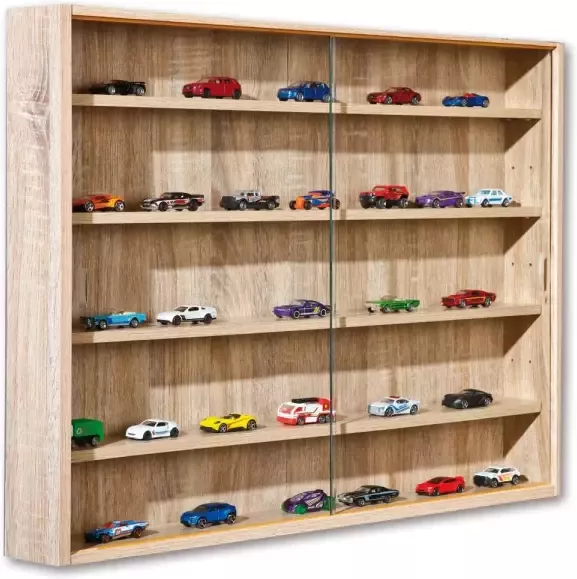 Hioshop Comit vitrinekast voor wandmontage 2 glazen deuren Sonoma eiken decor.