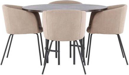 Hioshop Copenhagen eethoek tafel mokka en 4 berit stoelen beige. - Foto 1