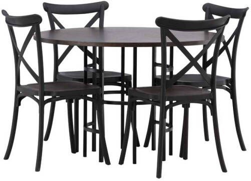 Hioshop Copenhagen eethoek tafel mokka en 4 Crosett stoelen zwart.