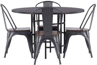 Hioshop Copenhagen eethoek tafel zwart en 4 Tempe stoelen dunkergrijs.