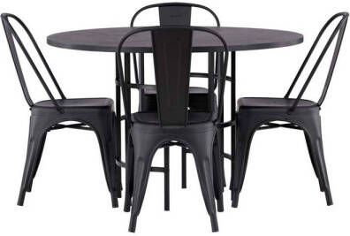 Hioshop Copenhagen eethoek tafel zwart en 4 Tempe stoelen zwart.