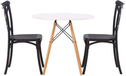 Hioshop Danburi eethoek tafel wit en 2 Crosett stoelen zwart.