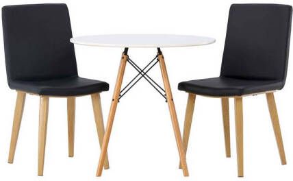 Hioshop Danburi eethoek tafel wit en 2 Today stoelen zwart.