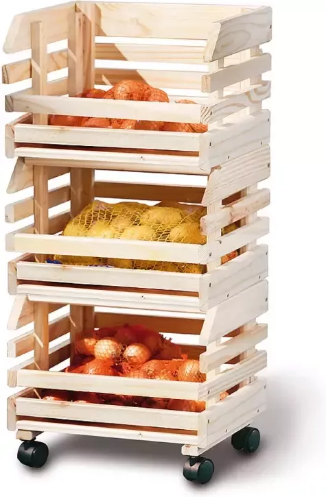 Hioshop Frula wandkast 3 bakjes voor fruit en groenten natuur.