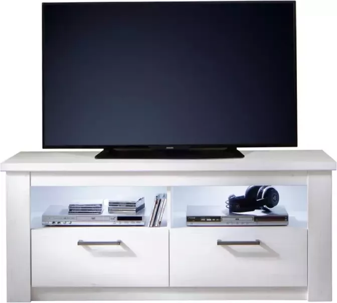Trendteam smart living woonkamer lowboard tv-meubel tv-tafel Georgia 139 x 58 x 48 cm in grenen wit structuurdecor in landhuisstijl