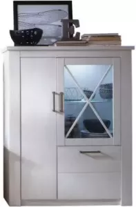 Hioshop GeorgiaWohnen vitrinekast 3 deuren 1 glazen legger wit grenen structuur decor.