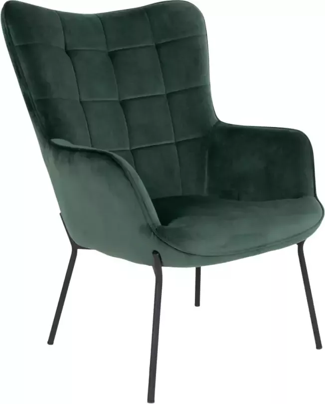 Hioshop Glow fauteuil groen velours zwarte poten.