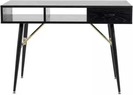 Hioshop GoldDesk bureau met plank en lade 110x60 cm zwart. - Foto 1