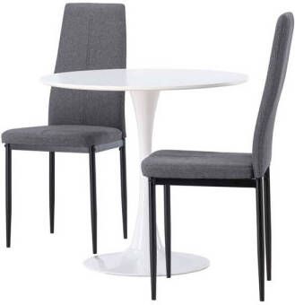 Hioshop Hamden eethoek tafel wit en 2 Petra stoelen grijs.
