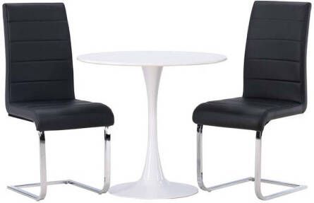 Hioshop Hamden eethoek tafel wit en 2 Tempo stoelen zwart.