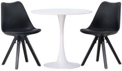 Hioshop Hamden eethoek tafel wit en 2 Zeno stoelen zwart. - Foto 1