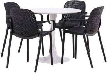Hioshop Hamden eethoek tafel wit en 4 baltimore stoelen zwart.