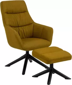 Hioshop Heata fauteuil lounge fauteuil met kruk kerrie zwart.