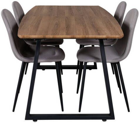 Hioshop IncaNABL eethoek eetkamertafel uitschuifbare tafel lengte cm 160 200 el hout decor en 4 Polar eetkamerstal grijs zwart