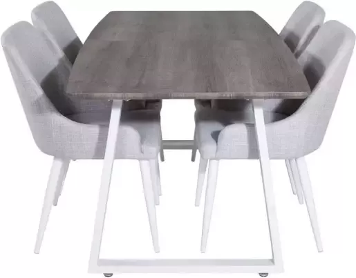 Hioshop IncaNAWH eethoek eetkamertafel uitschuifbare tafel lengte cm 160 200 el hout decor grijs en 4 Plaza eetkamerstal blauw wit - Foto 2