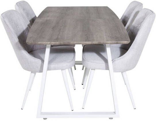 Hioshop IncaNAWH eethoek eetkamertafel uitschuifbare tafel lengte cm 160 200 el hout decor grijs en 4 Velvet Deluxe eetkamerstal lichtgrijs wit - Foto 1