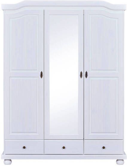 Hioshop Kapco kledingkast 2 deuren 1 spiegeldeur 3 lades wit.